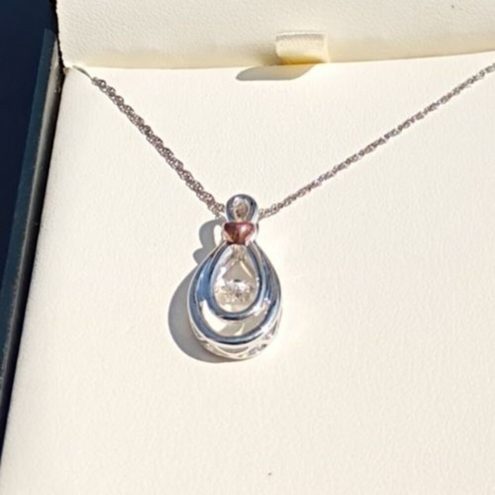 Fred Meyer 925 Sterling Silver 10K Rose Gold Dancing Diamond Pendant Necklace